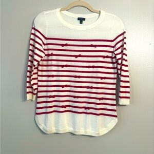 Talbots Red White Striped Bow Appliqué Sweater SP